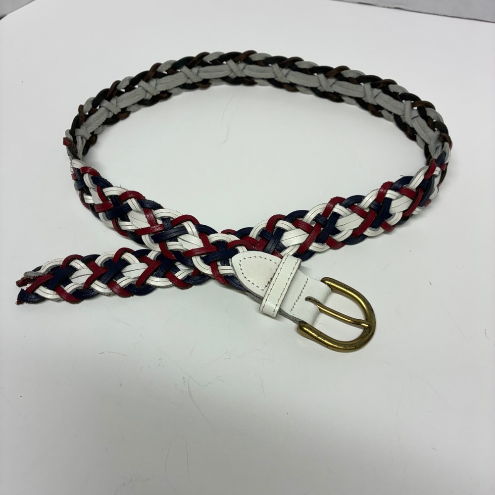 Vtg Capezio Braided Woven Leather Belt Multicolor Red White Blue Small Argentina
